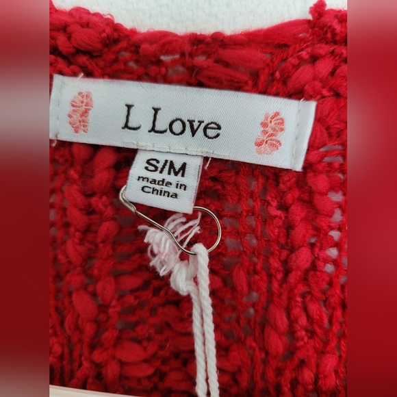 L Love Women's Fuzzy Open Front Knit Cardigan Dolman Sleeve Red Comfy Small - Picture 3 of 14